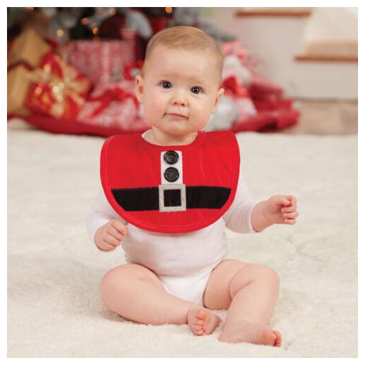 alt="Christmas baby boy or girl velour Santa bib with minky Santa belt applique"