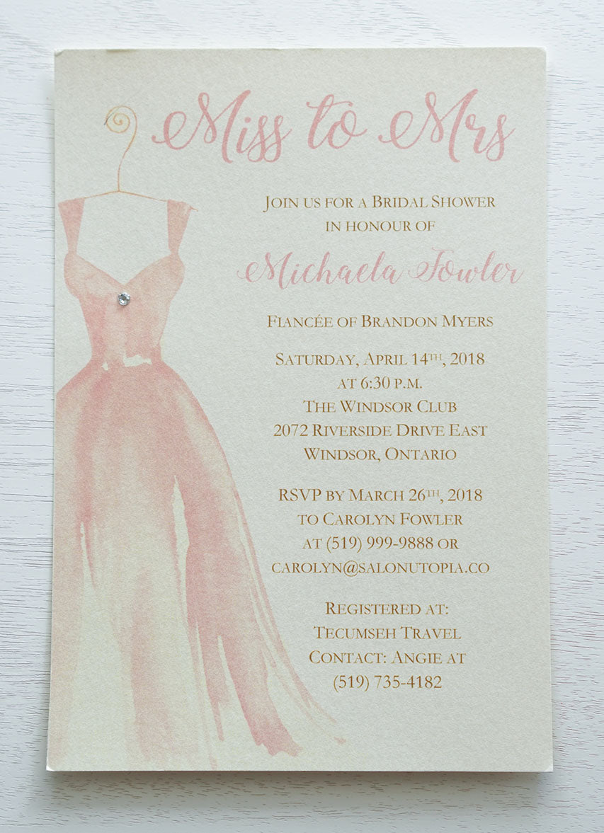 Wedding Dress Glam Pink Watercolour Bridal Shower Invitation Wedding Dress Glam Pink Watercolour Bridal Shower Invitation
