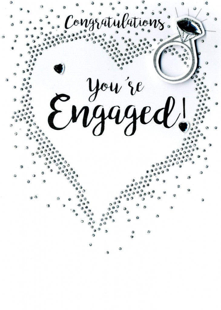 Quality hand-finished, glitter embellished greeting card by Second Nature sealed in a protective wrapping complete with envelope.  Message: ﻿Congratulations You’re Engaged! Wishing you a wonderful future together.