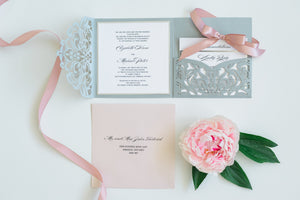 Wedding Invitation - Grey and Pink