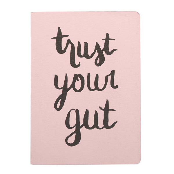 alt="Mini pink trust your gut black cursive sentiment journal"
