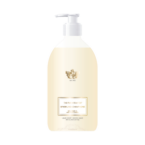 alt="Sparkling Champagne Liquid Soap with effervescent champagne notes accented with mandarin, grapefruit, apple, peach, ozonic-mint, cyclamen, rose, musk, amber, sandalwood and vanilla"