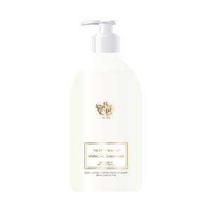 alt="Sparkling Champagne Body Lotion with effervescent champagne notes accented with mandarin, grapefruit, apple, peach, ozonic-mint, cyclamen, rose, musk, amber, sandalwood and vanilla"