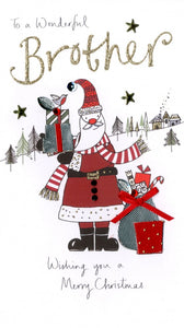 alt="Quality hand-finished, glitter embellished Brother Christmas Santa greeting card by Second Nature sealed in a protective wrapping complete with envelope"